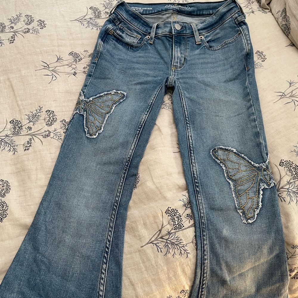 Arizona Blue Flare Jeans with Butterfly Embroidery